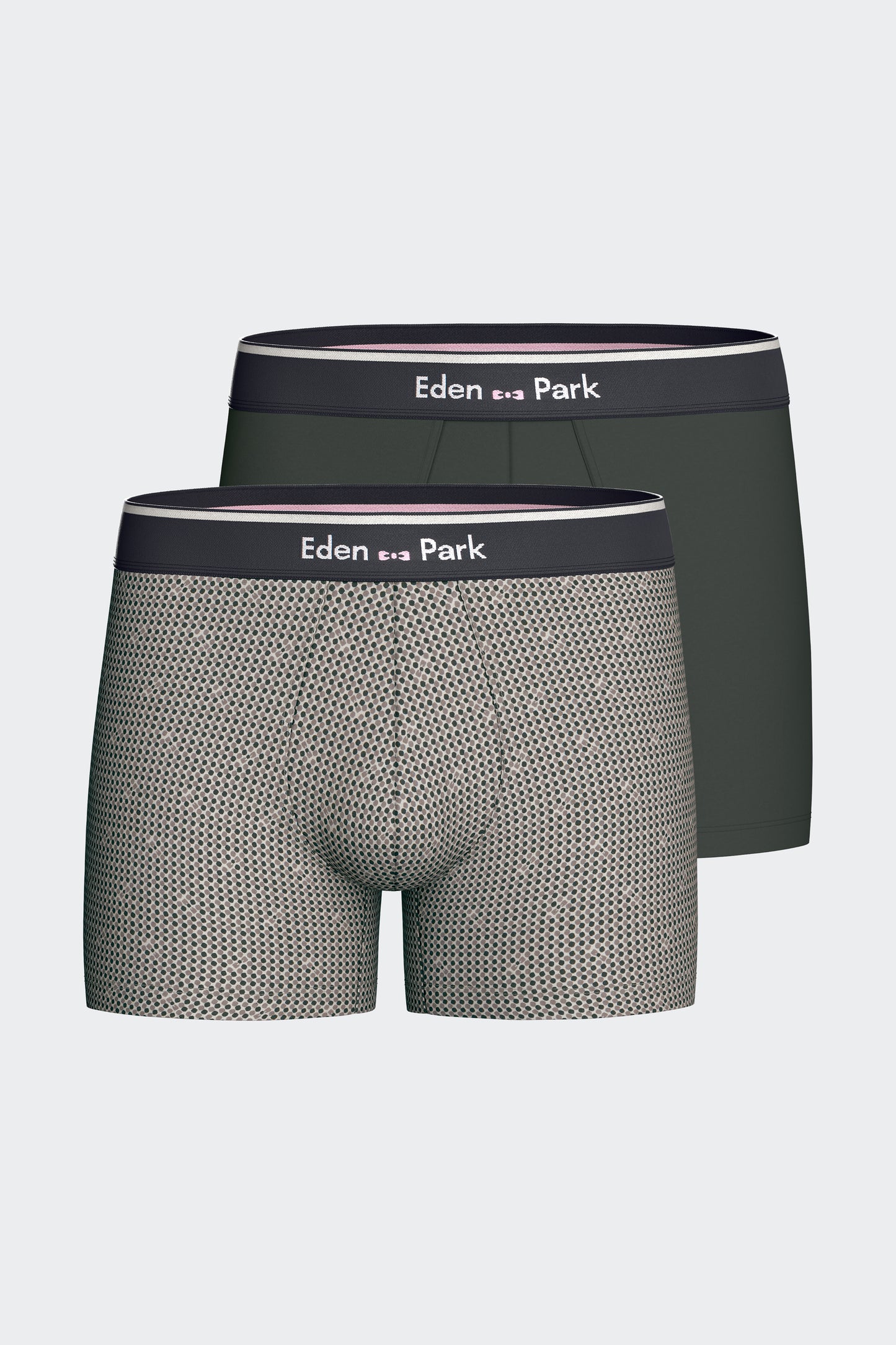 Lot de 2 boxers en jersey de coton stretch unis et imprimés kaki et gris