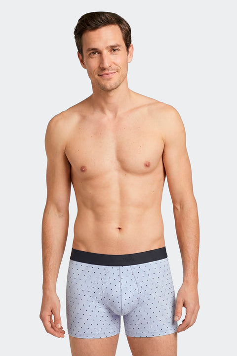 Lot de 2 boxers en jersey de coton stretch unis marine et imprimés pois ciel - Image 2