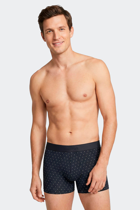 Lot de 2 boxers en jersey de coton stretch unis et imprimés pois marine - Image 2