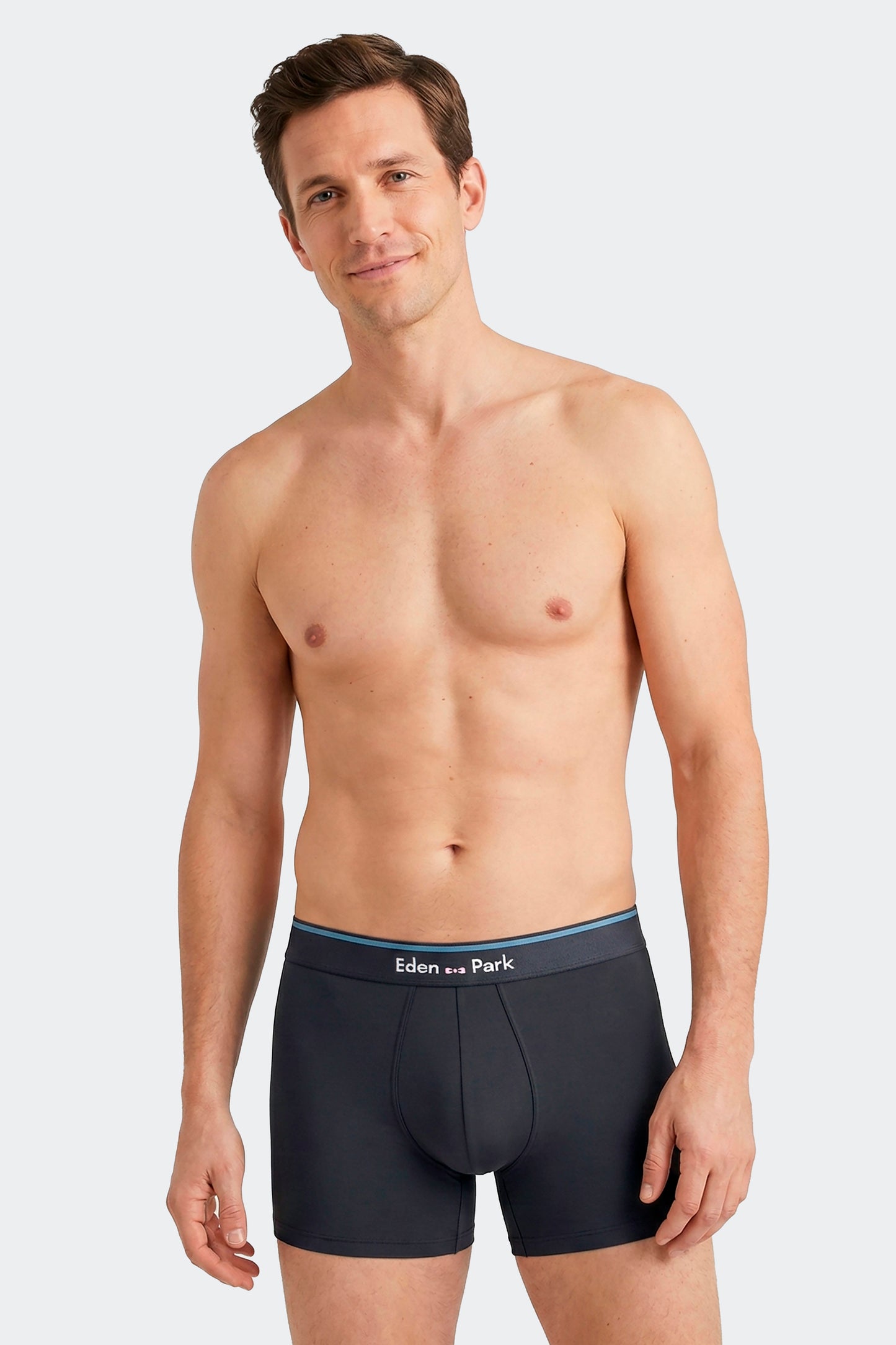Lot de 2 boxers en jersey de coton stretch unis marine et rayures ciel