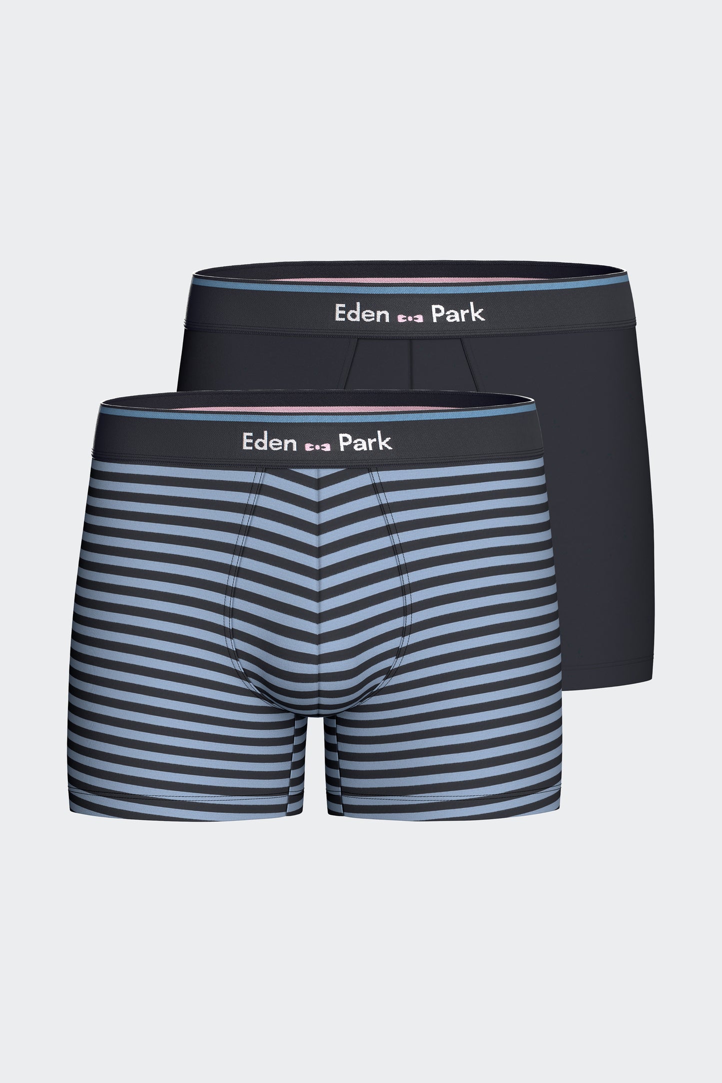 Lot de 2 boxers en jersey de coton stretch unis marine et rayures ciel