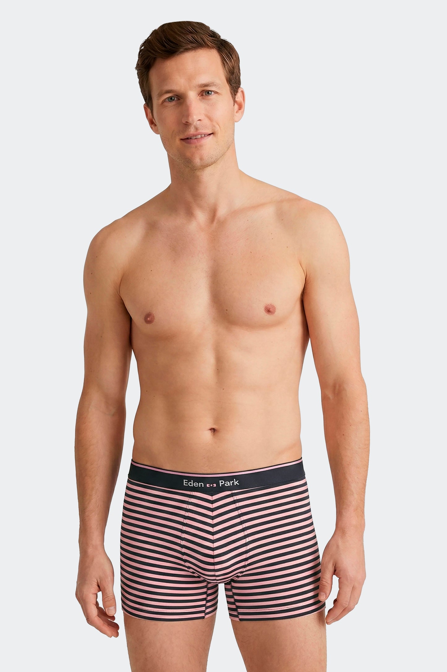 Lot de 2 boxers en jersey de coton stretch unis marine et rayures roses