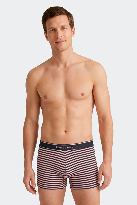 Lot de 3 boxers en jersey de coton stretch unis et rayés marine et rose - Image 2