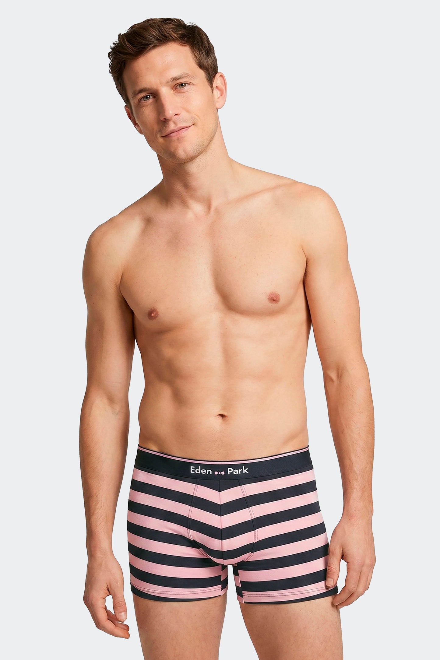 Lot de 3 boxers en jersey de coton stretch unis et rayés marine et rose