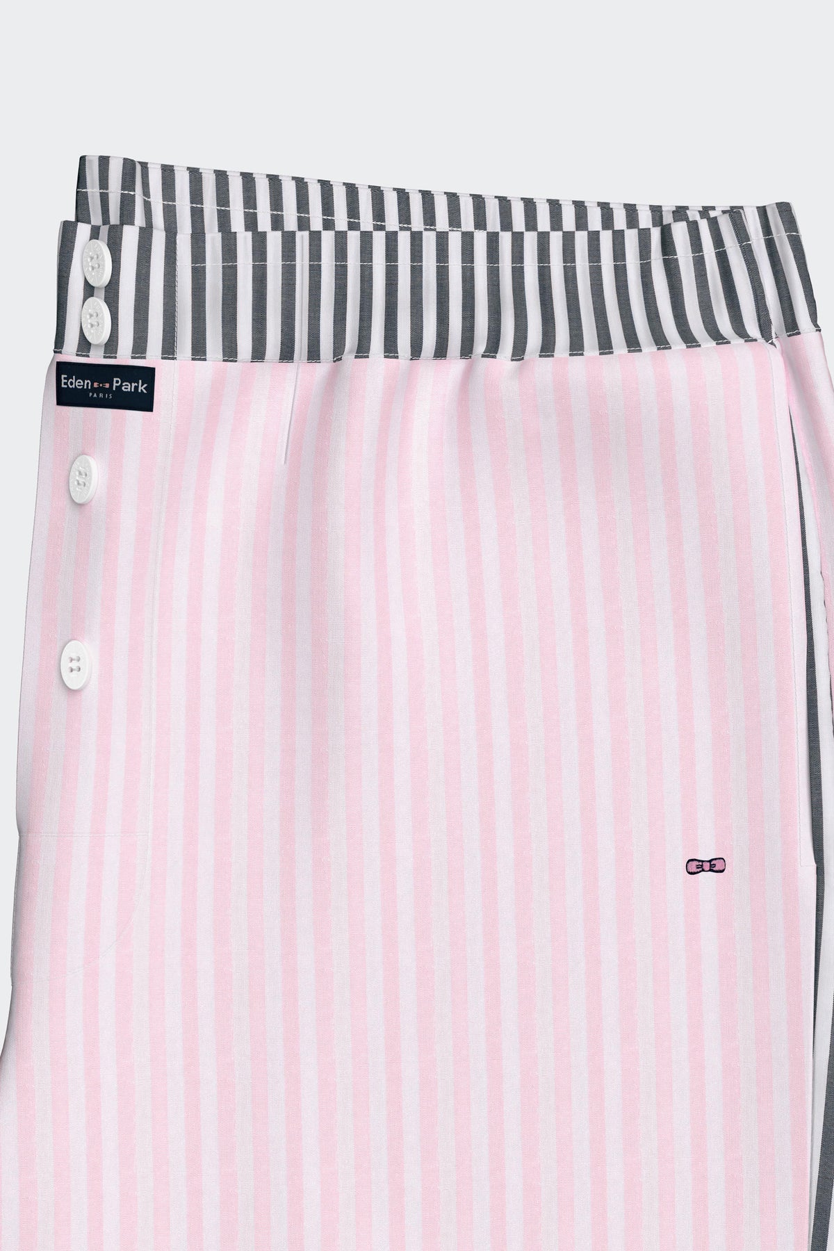 Short cotton pajamas set Navy T-shirt and navy and pink stick-striped shorts