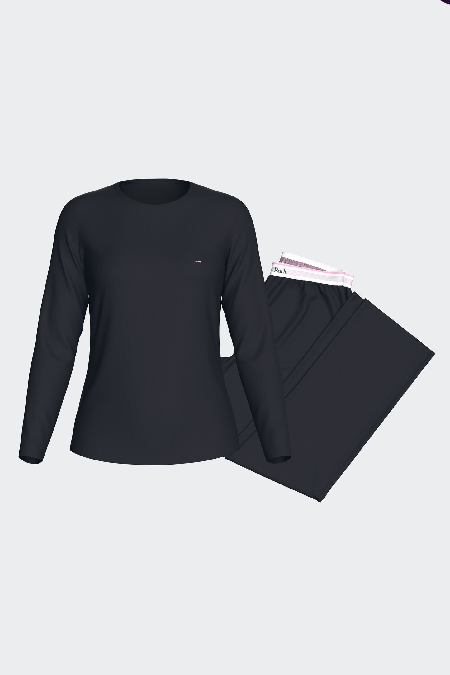 Ensemble pyjama long en Tencel stretch marine