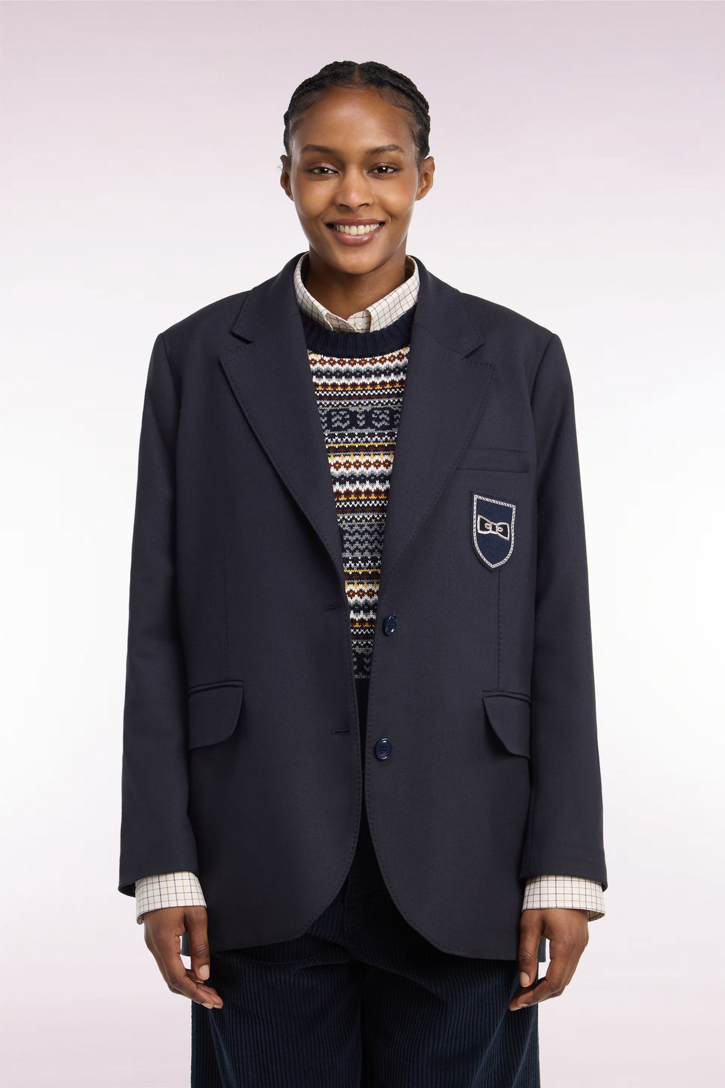 Veste blazer marine coupe oversized badge écusson