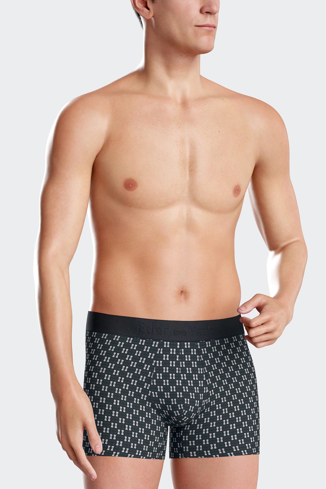 Green stretch cotton boxers with micro patterns