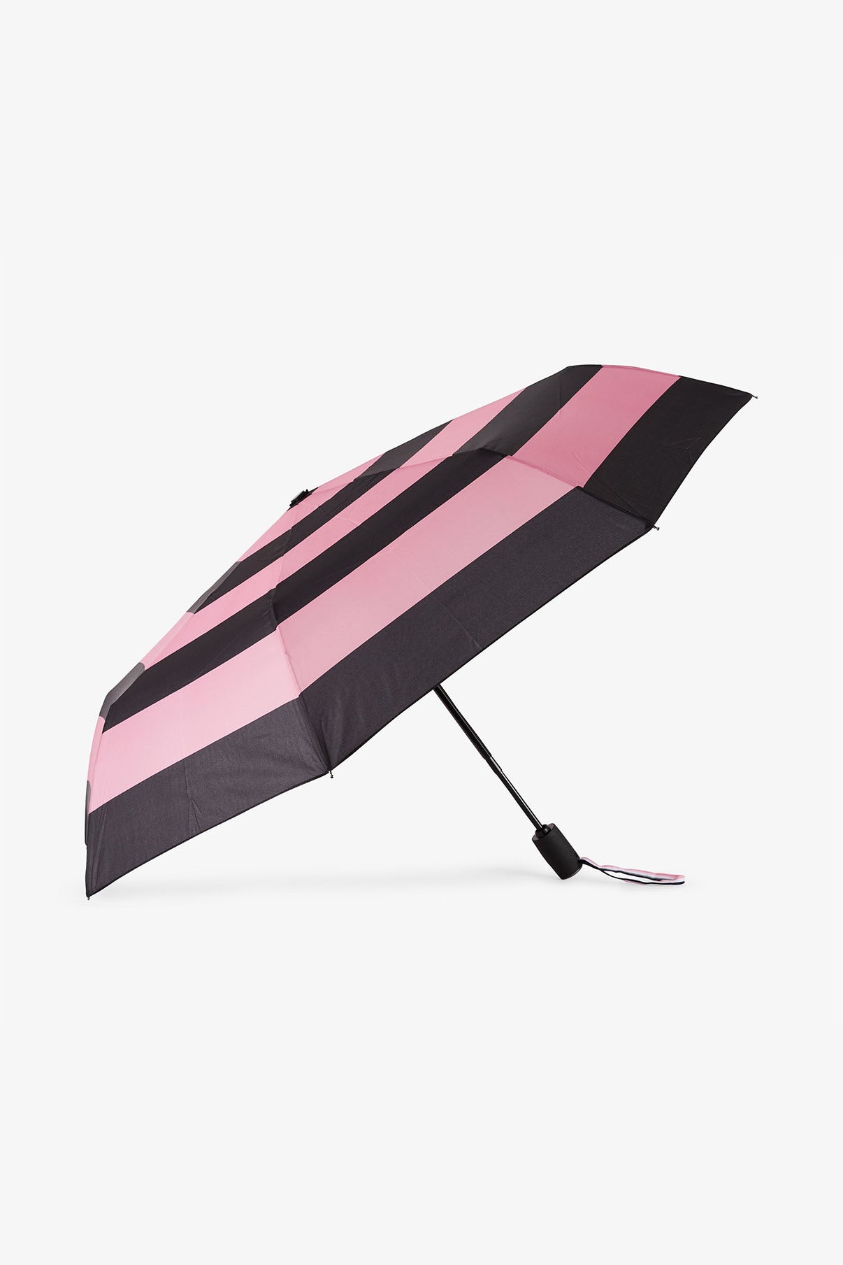 Pink folding umbrella with stripes