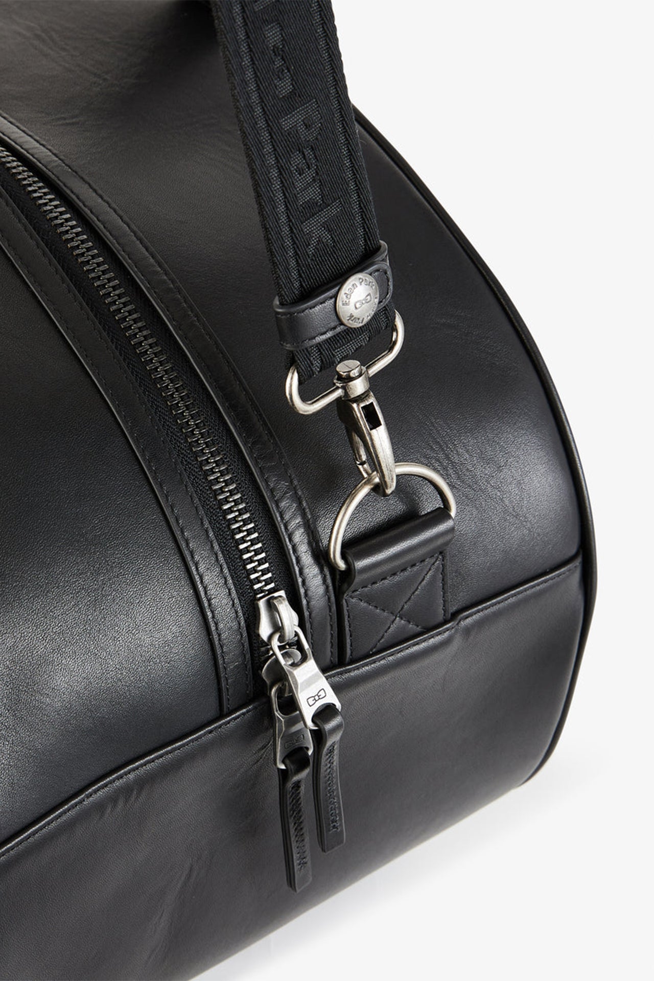 Black leather oval travel bag