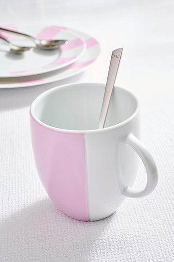 Set of two white Limoges porcelain mugs with pink enameled interior - Image 1