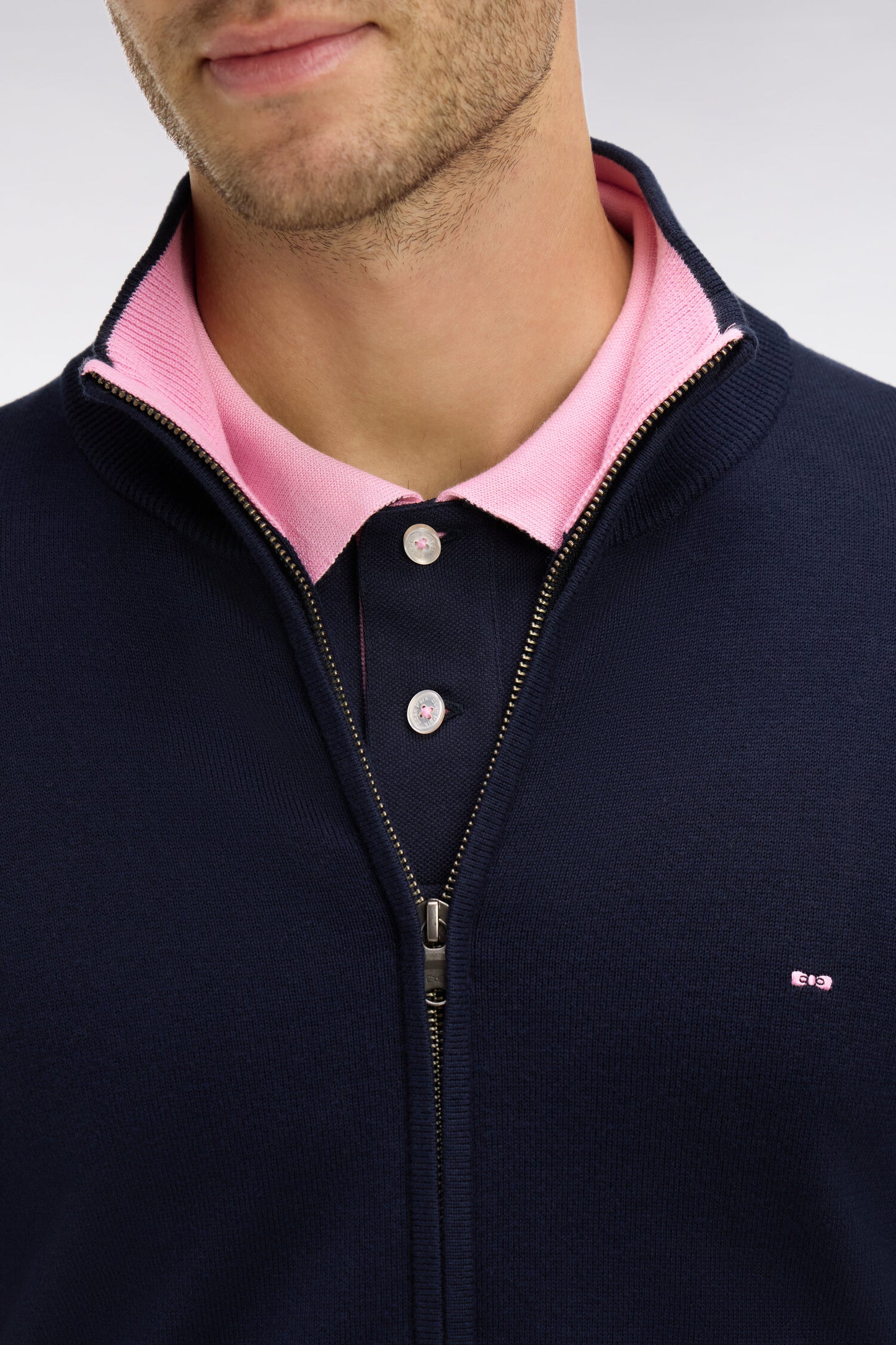 Navy blue cotton cardigan with zipper