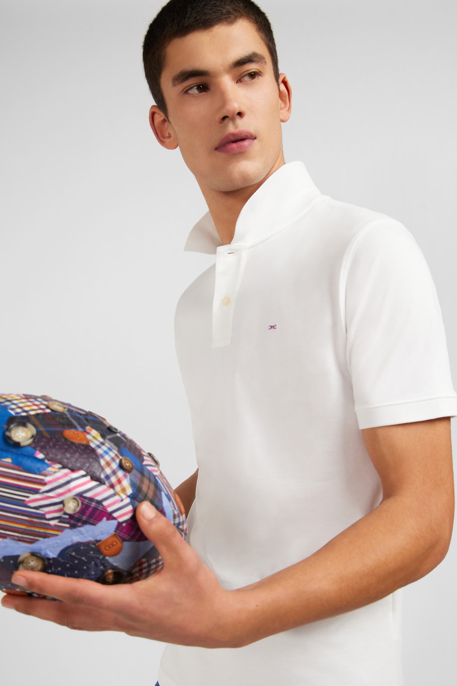 White stretch pima cotton polo