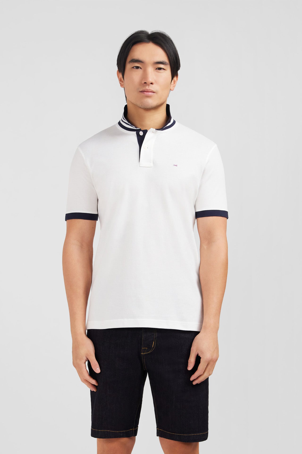 White pima cotton polo with contrasting accents
