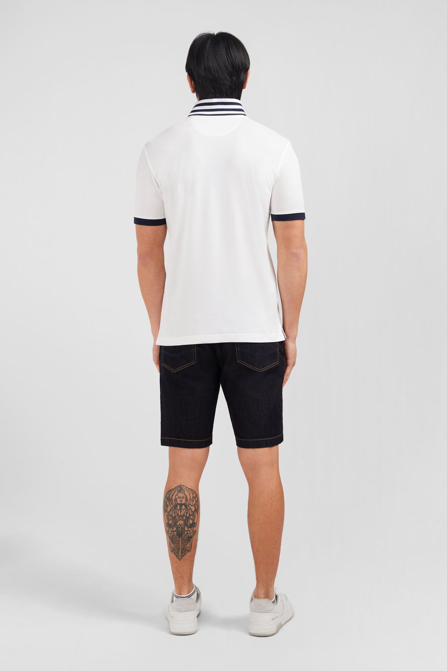 White pima cotton polo with contrasting accents