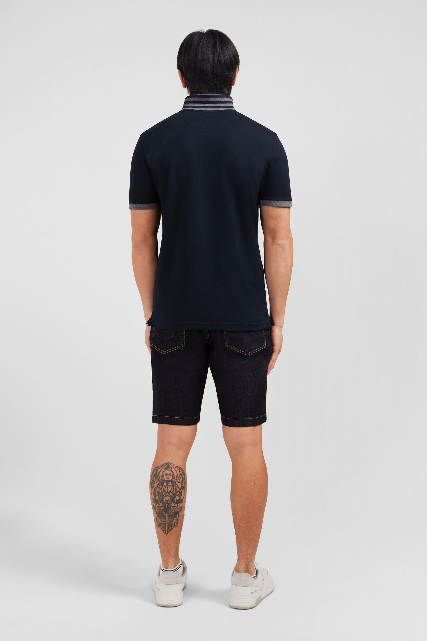 Black pima cotton polo with contrasting accents