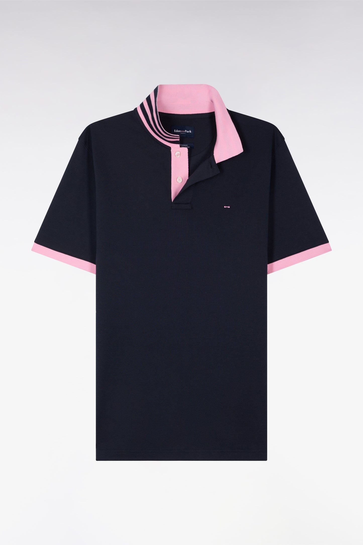 Navy blue pima cotton polo with contrasting accents
