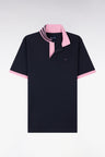 Navy blue pima cotton polo with contrasting accents