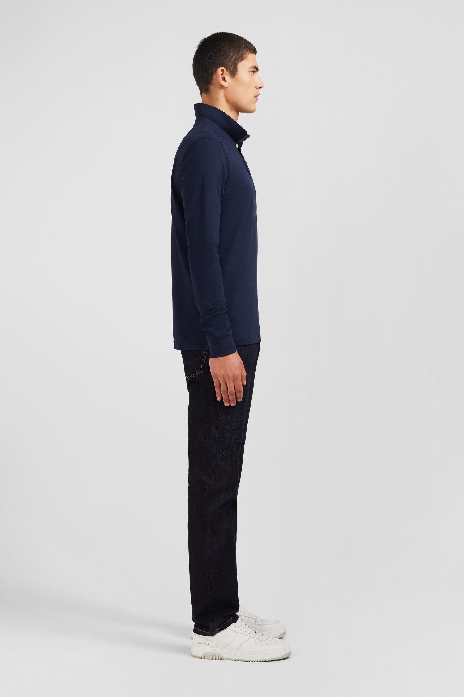 Navy blue cotton polo with contrasting neck