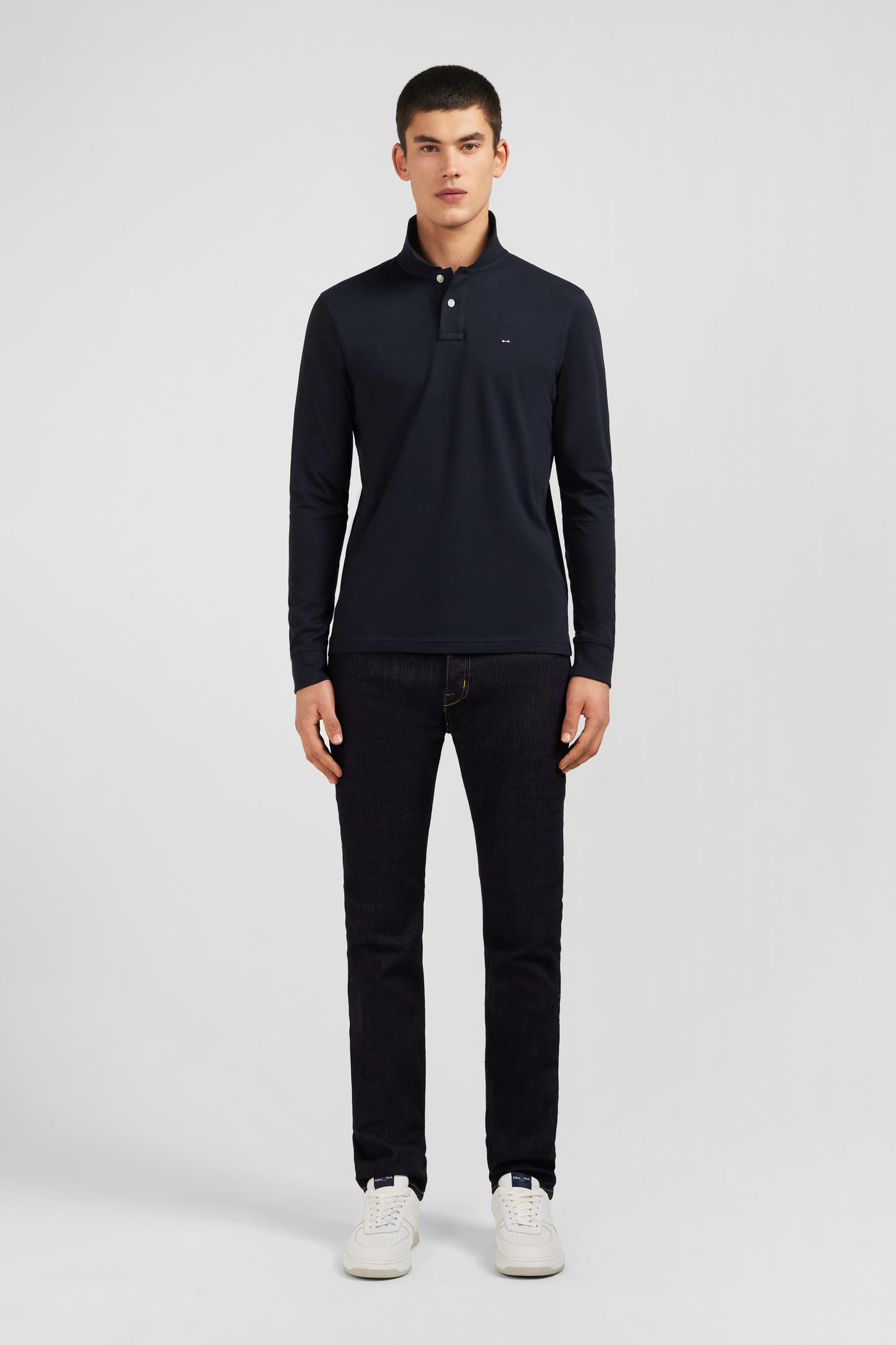 Black cotton polo with contrasting neck