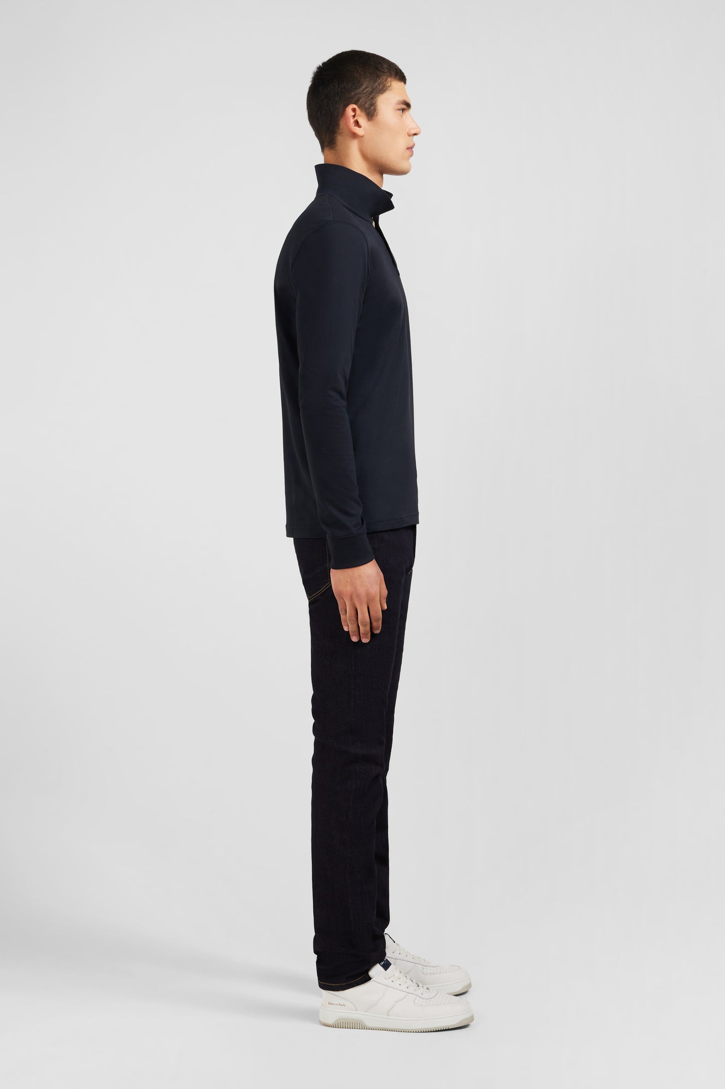 Black cotton polo with contrasting neck