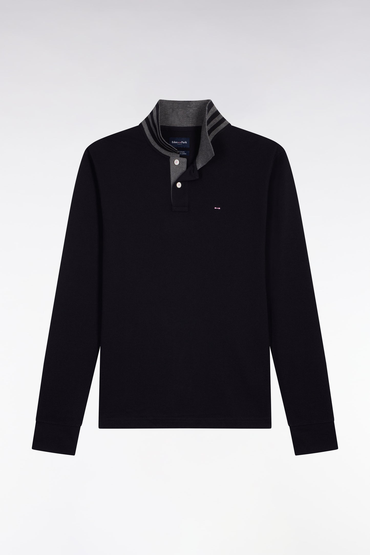 Black cotton polo with contrasting neck