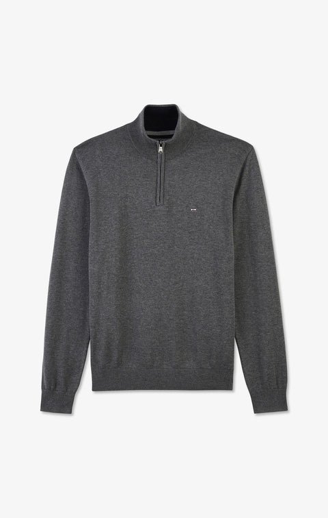 Navy blue cotton jersey jumper with trucker neck - Image 2