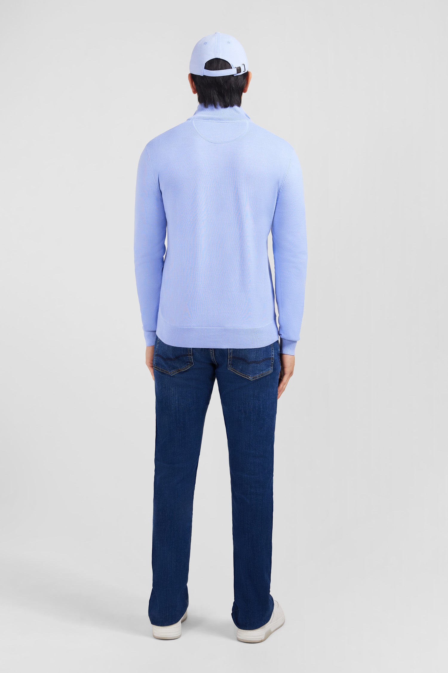 Blue cotton jersey jumper with trucker neck