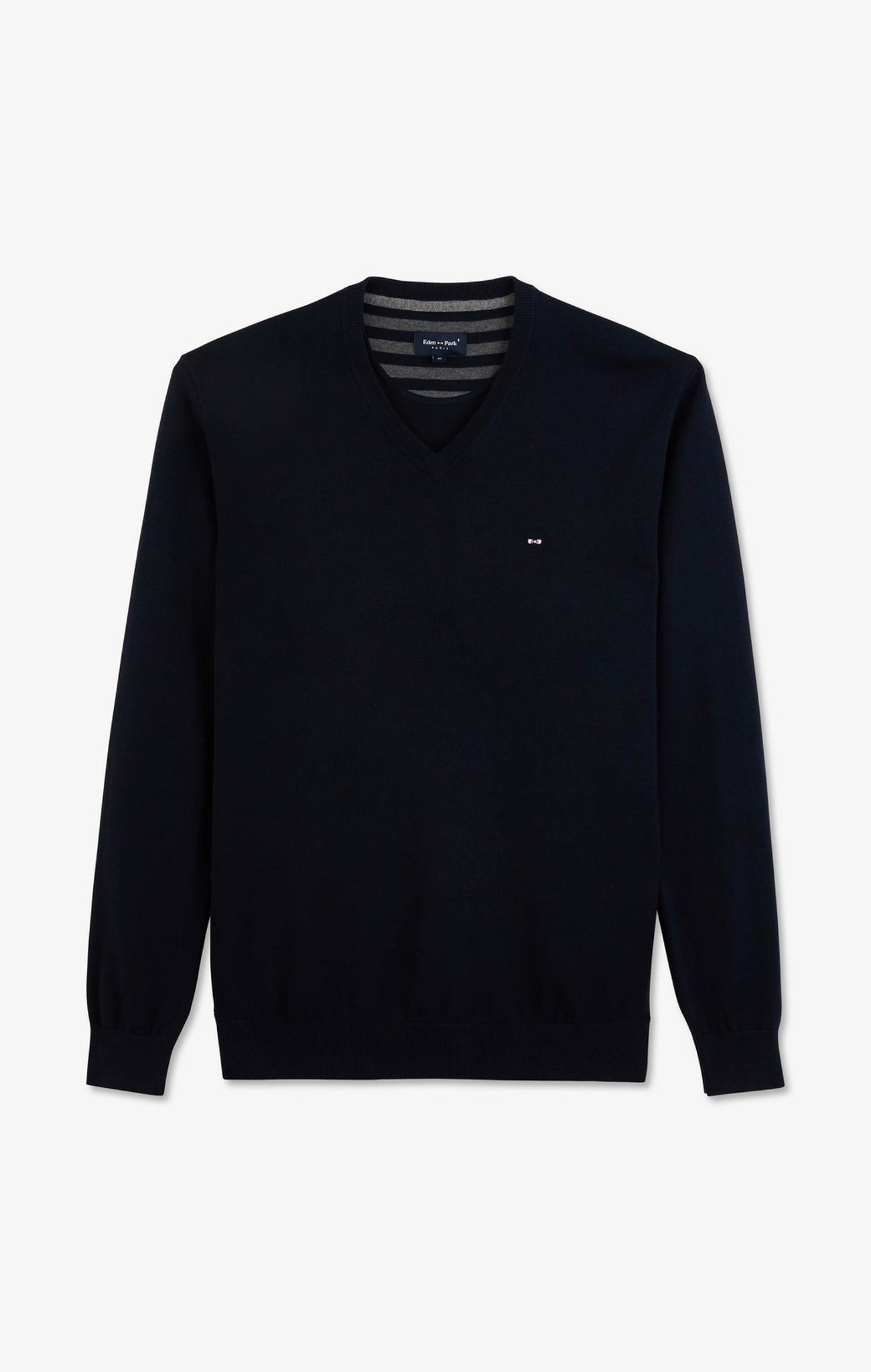 Navy blue V-neck cotton jersey jumper