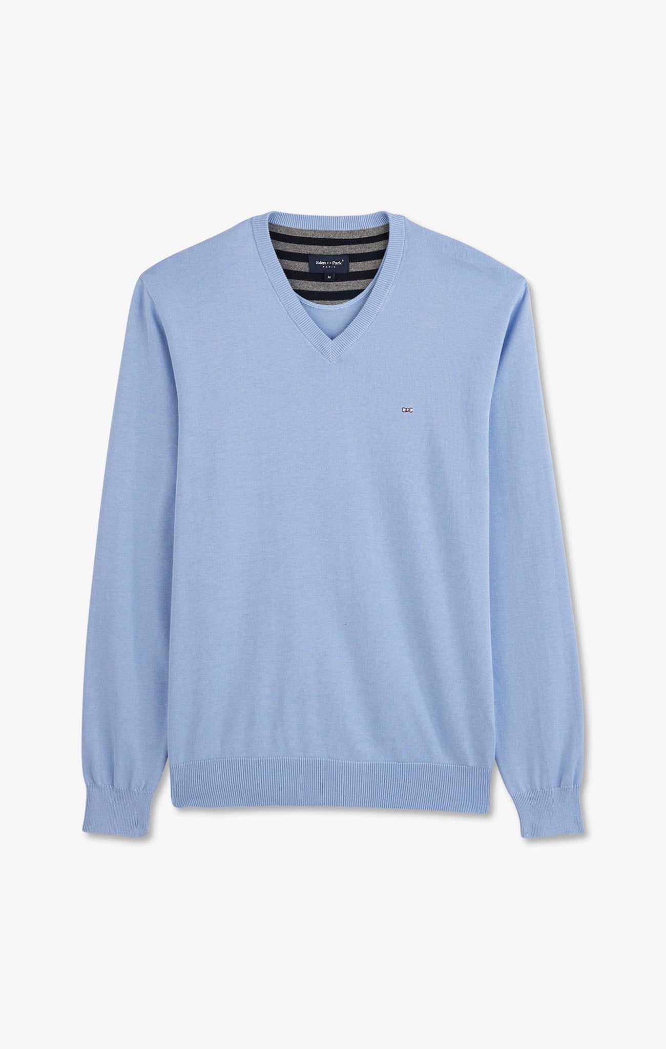 Light blue V-neck cotton jersey jumper