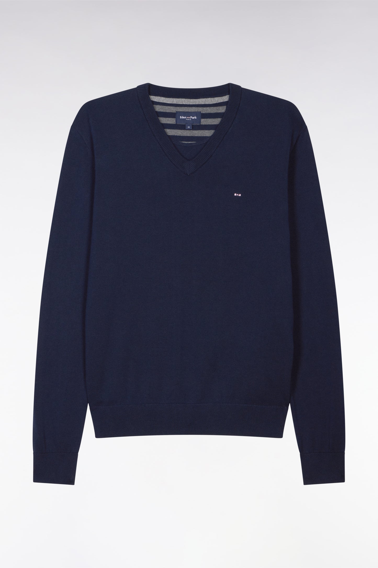 Navy blue cotton V-neck sweater