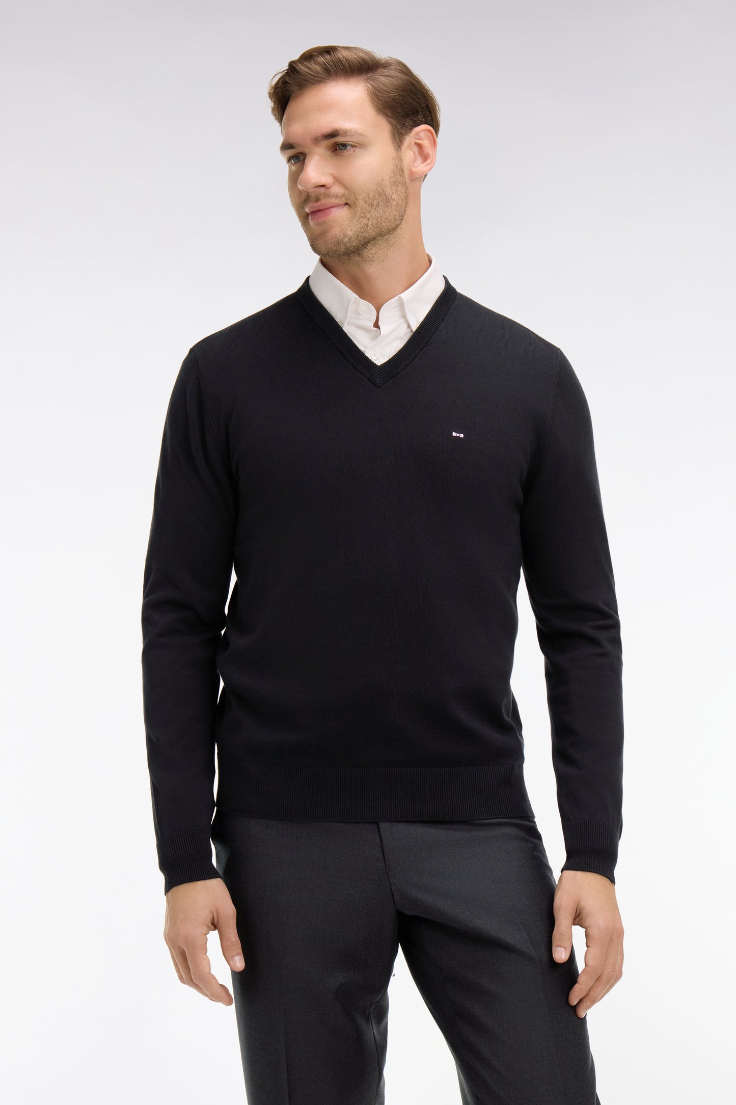 Black cotton V-neck sweater