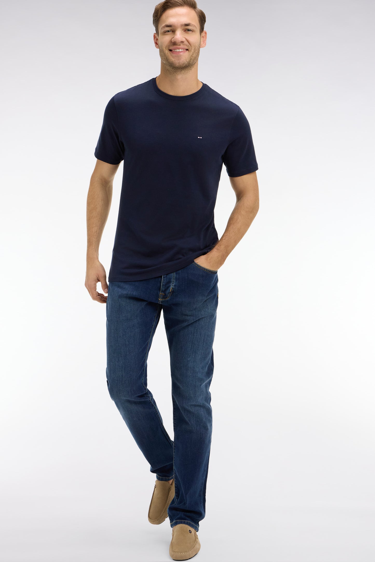 Crew neck navy blue pima cotton t-shirt