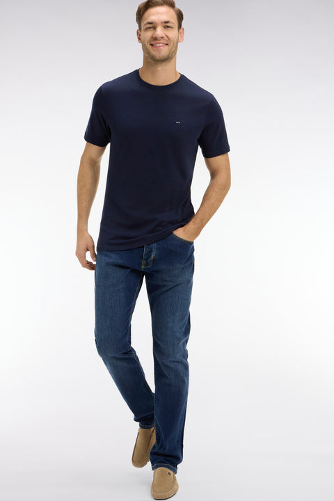 Crew neck navy blue pima cotton t-shirt - Image 1