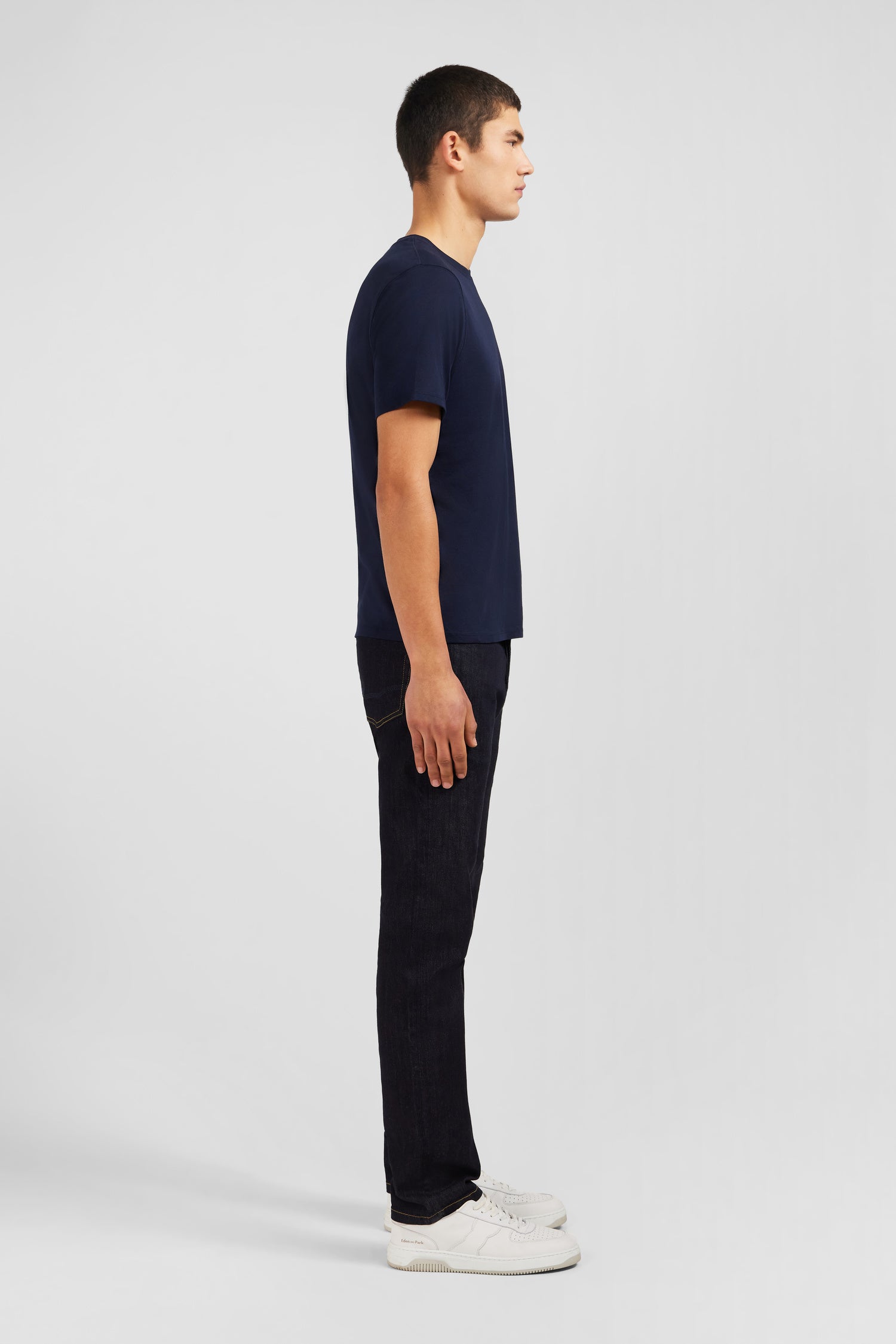 Crew neck navy blue pima cotton t-shirt