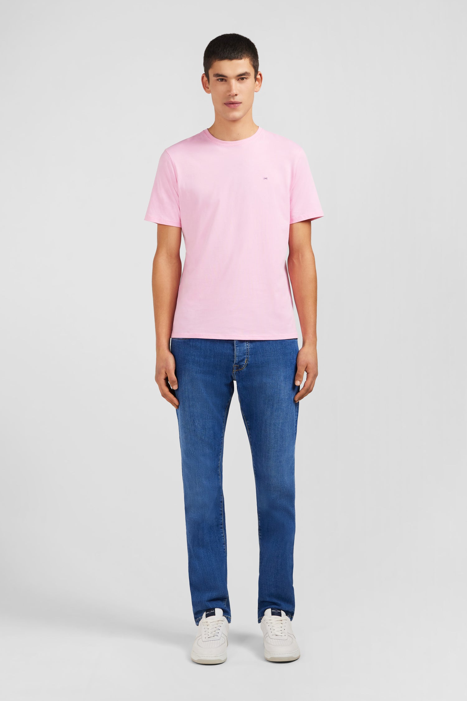 Crew neck pink pima cotton t-shirt