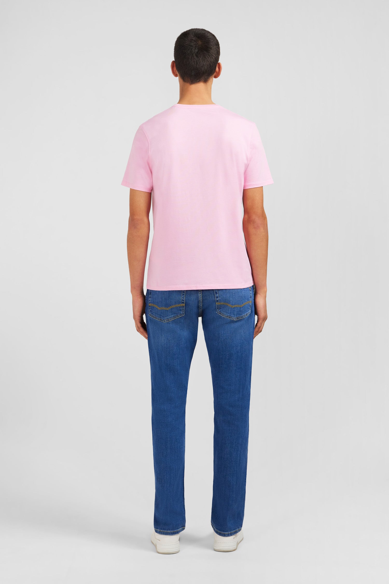 Crew neck pink pima cotton t-shirt