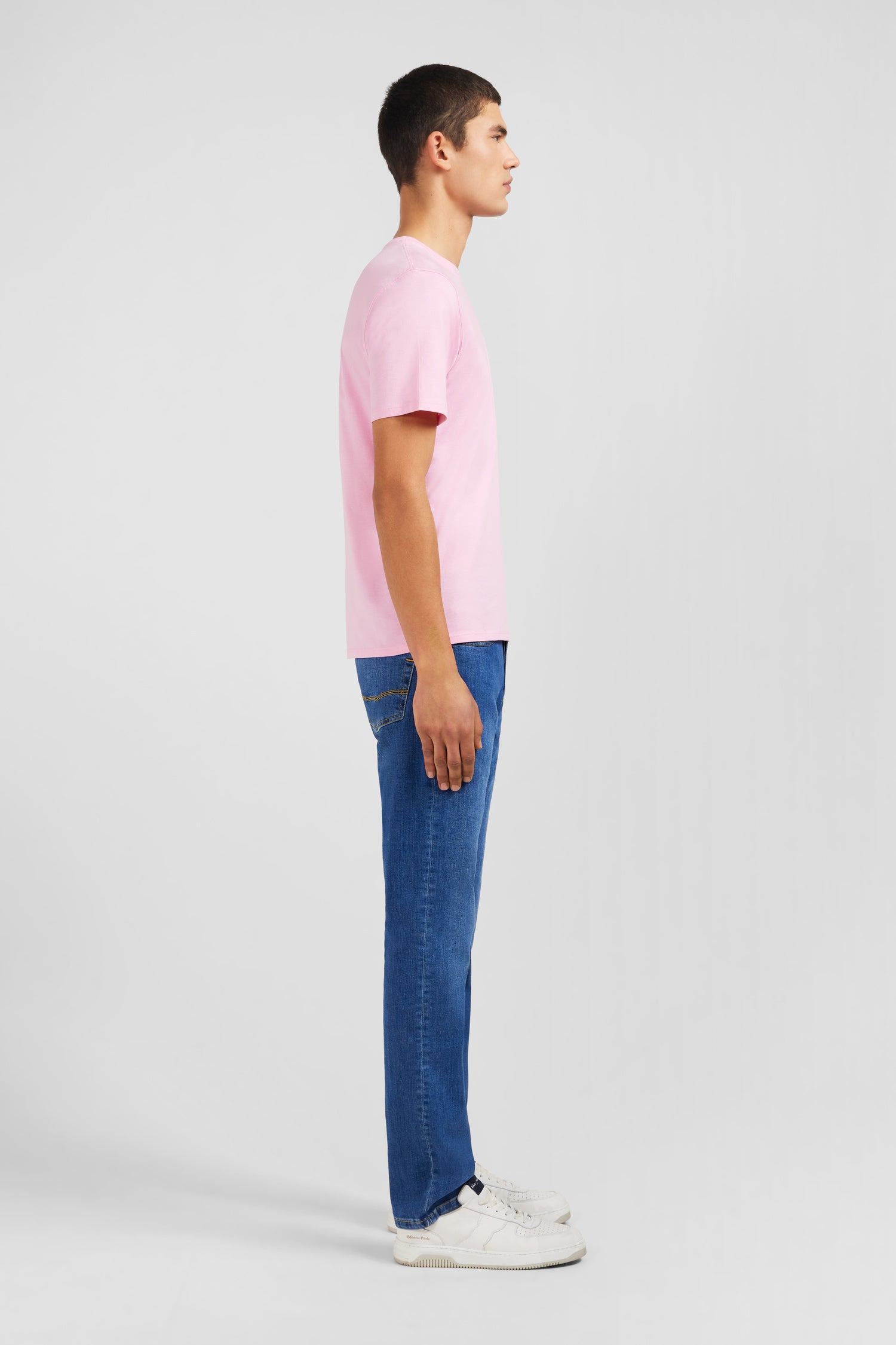 Crew neck pink pima cotton t-shirt