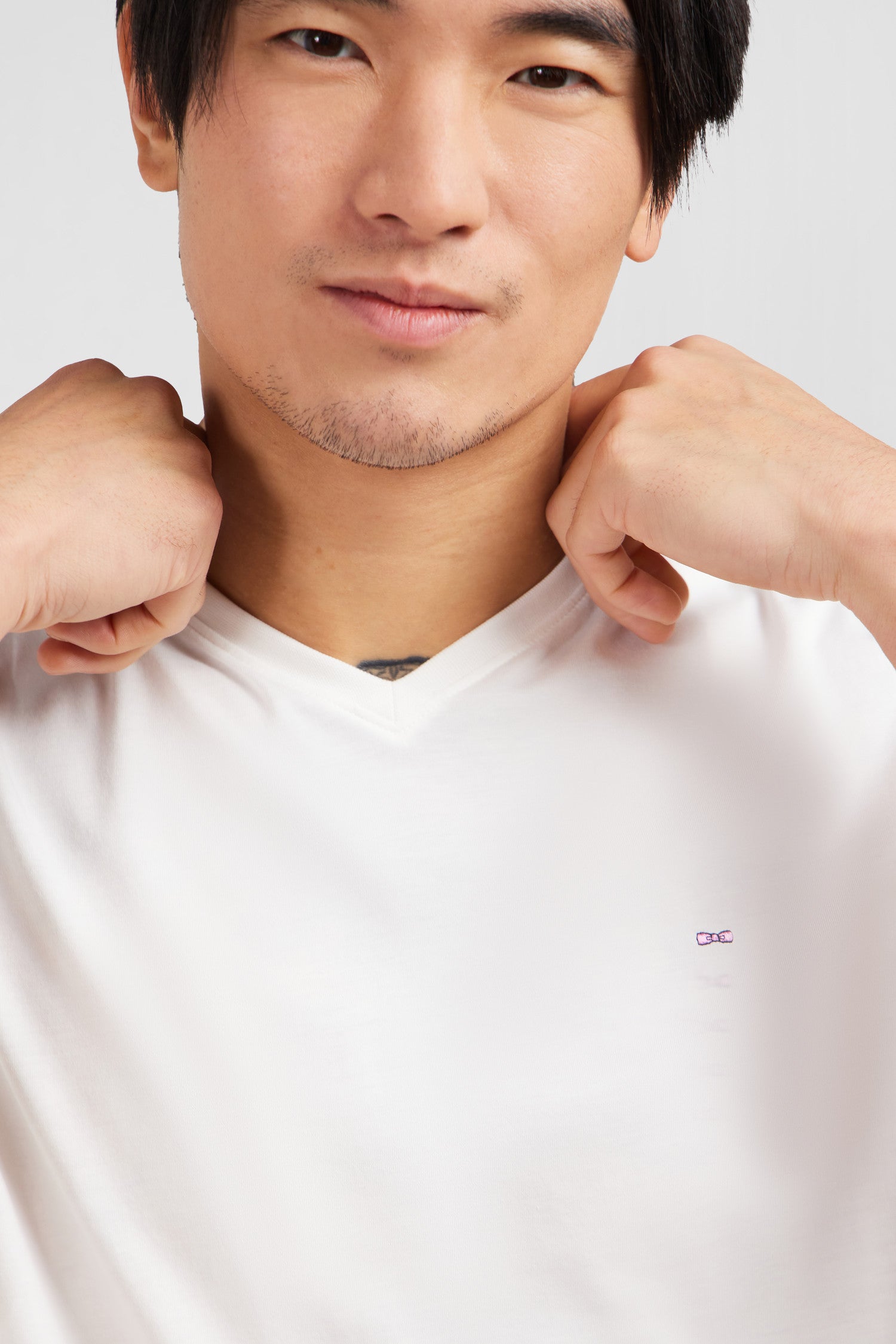 V-neck white light pima cotton t-shirt