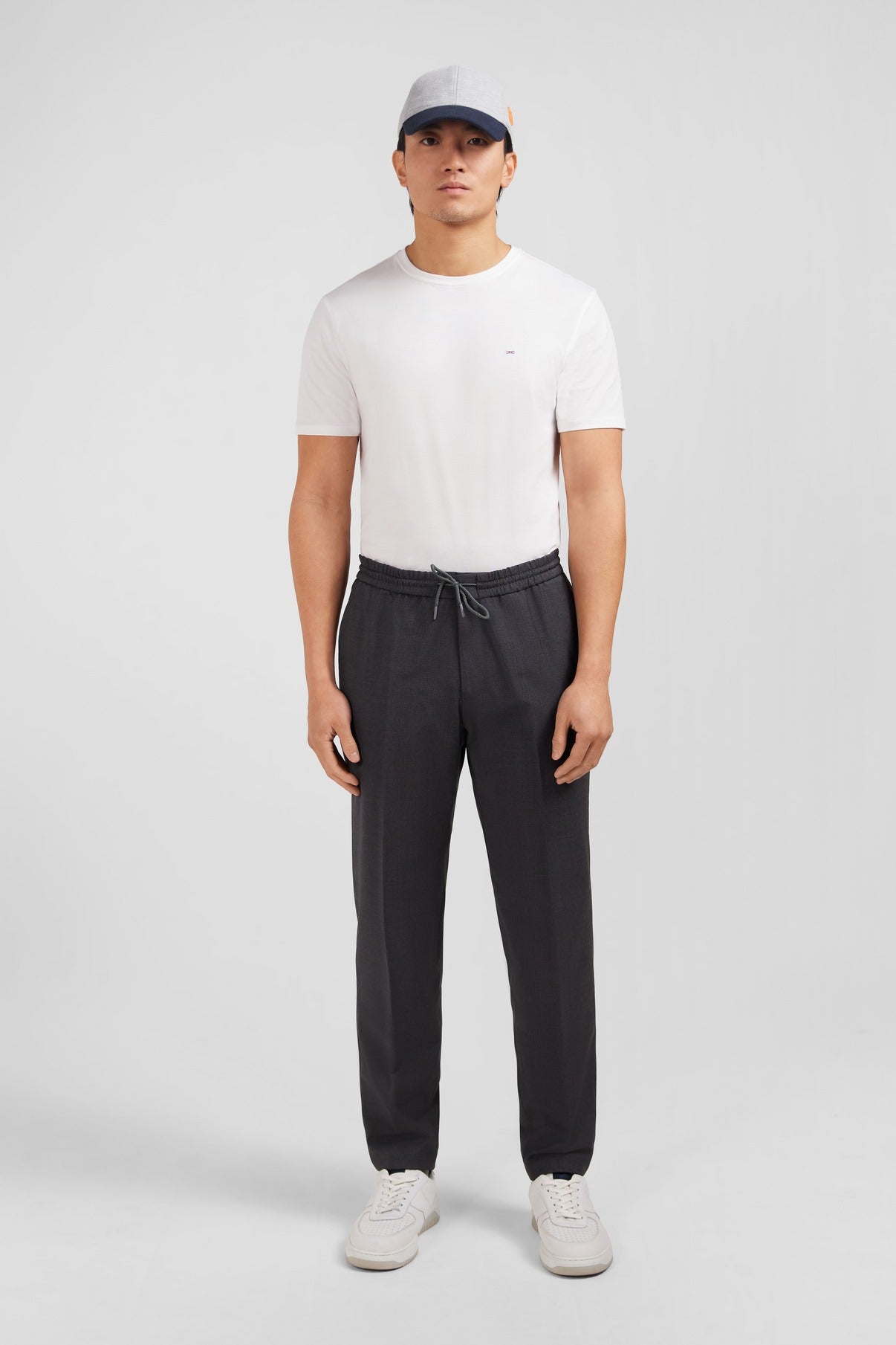 Grey trousers with elasticated waist