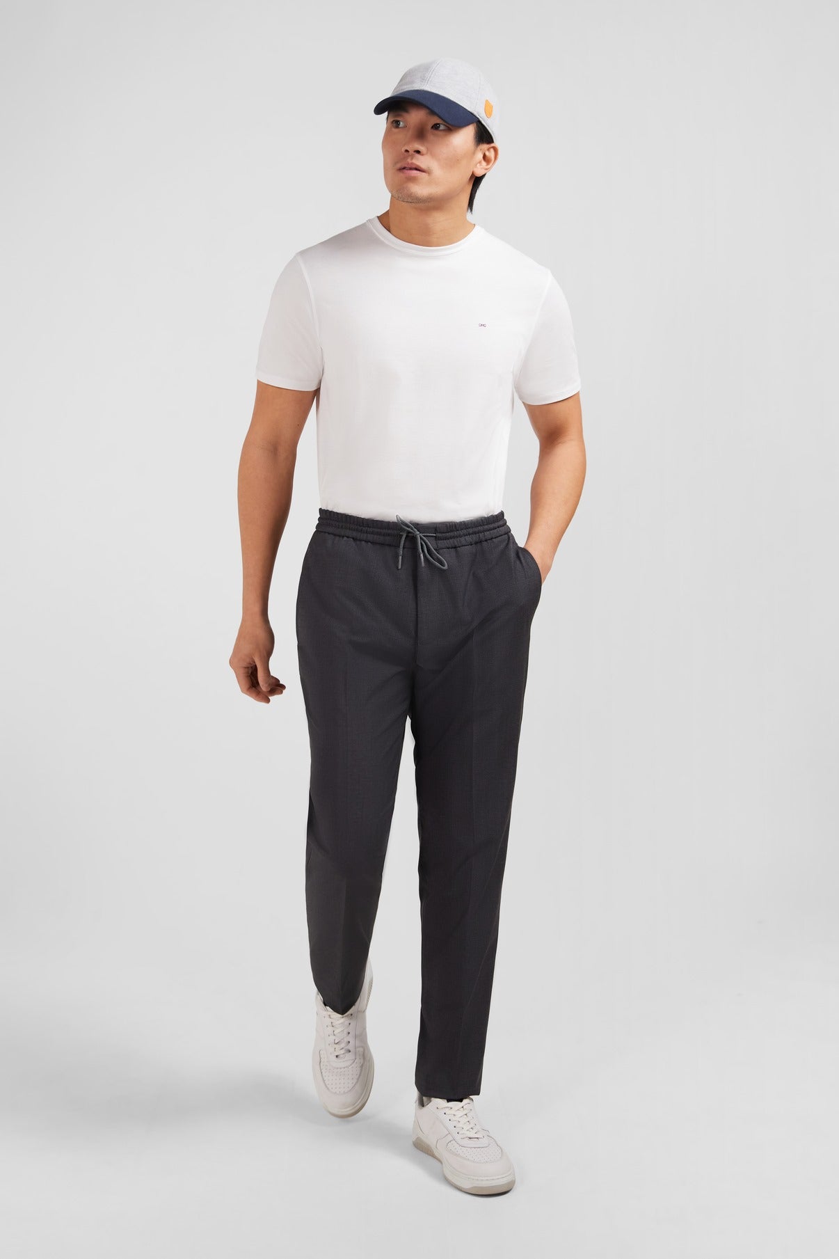 Grey trousers with elasticated waist