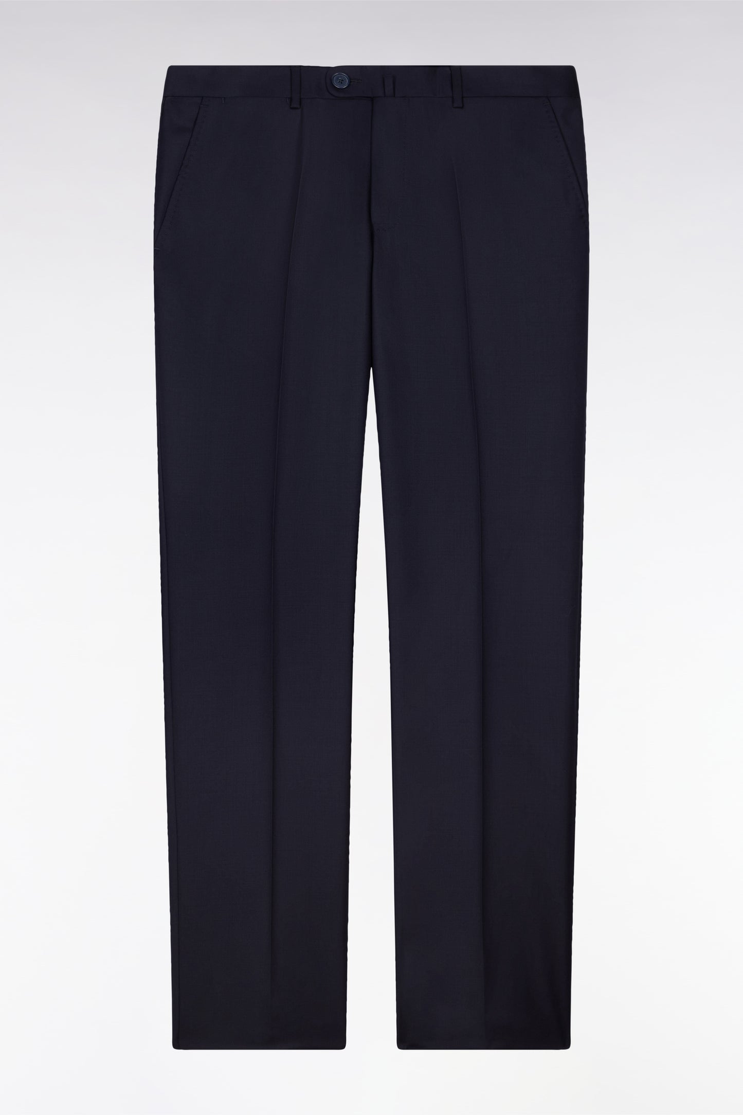 Regular dark blue wool trousers with broken fold