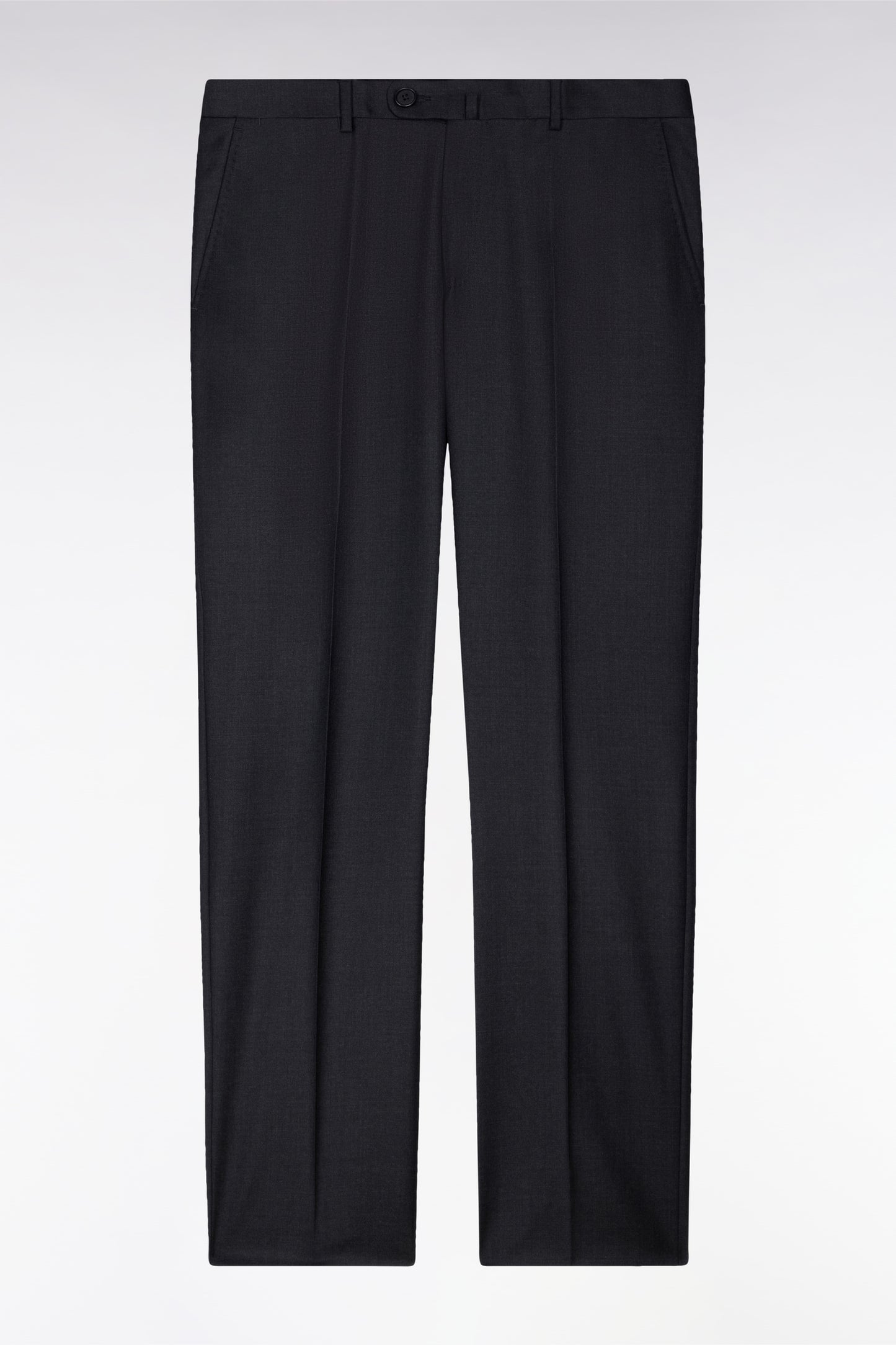 Regular dark grey wool trousers with broken fold