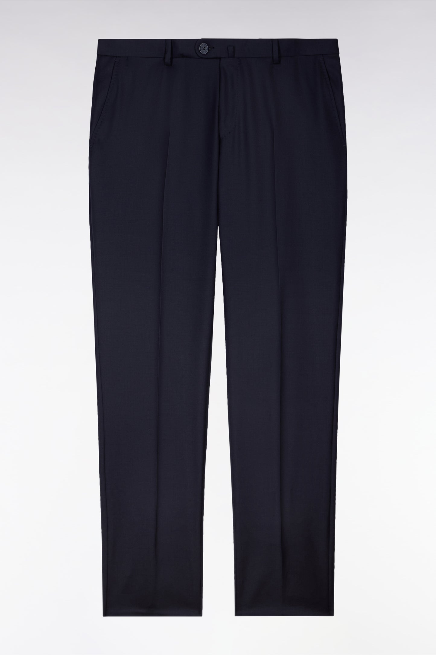 Slim dark blue wool trousers with broken fold
