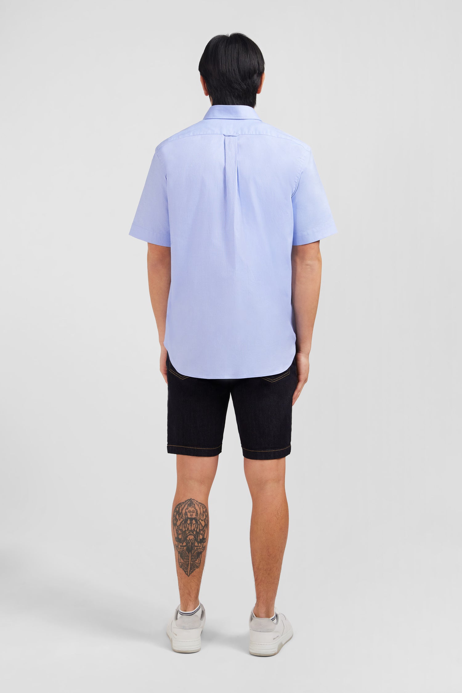 Short sleeved blue cotton shirt