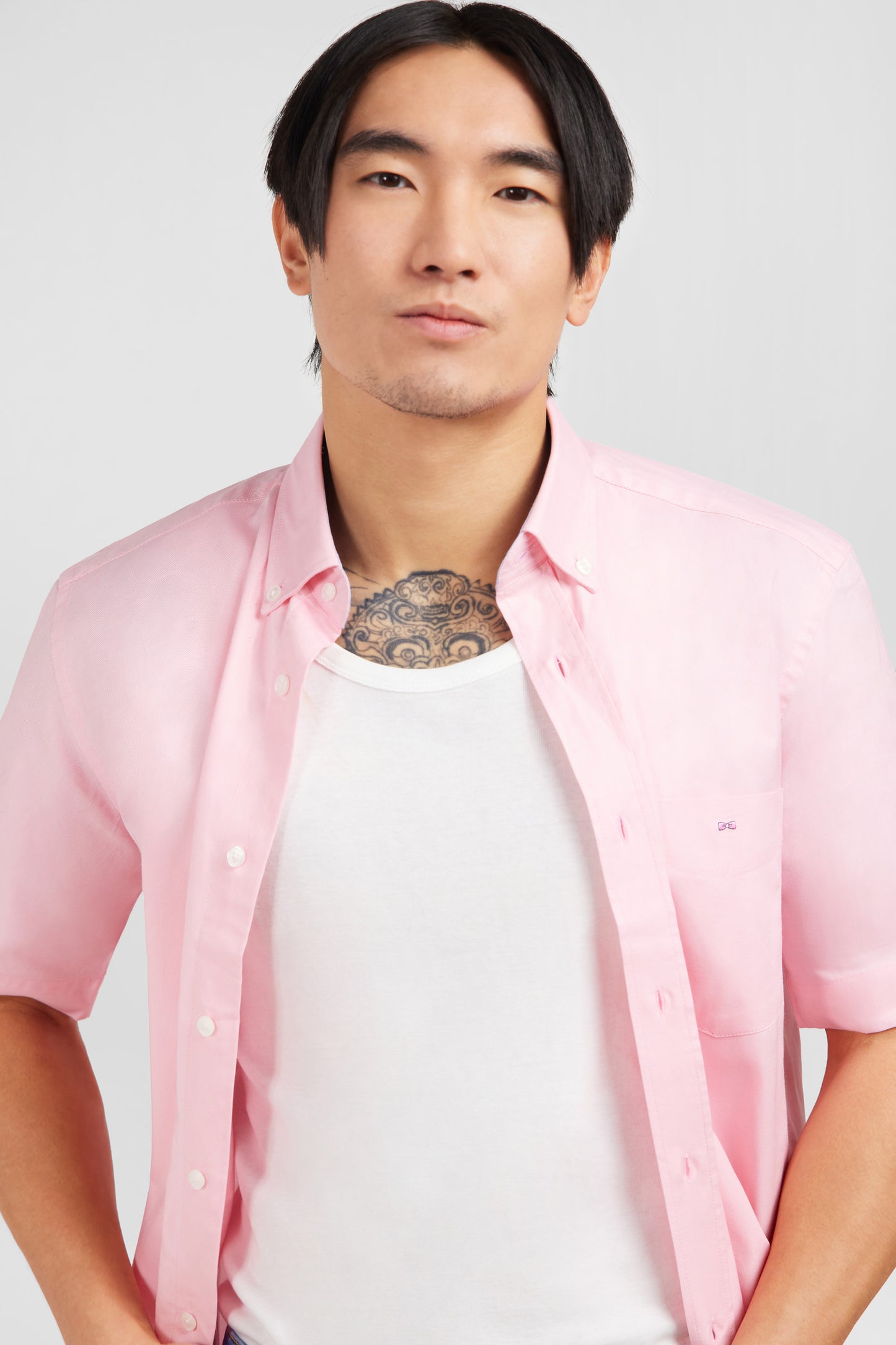 Short sleeved pink cotton shirt