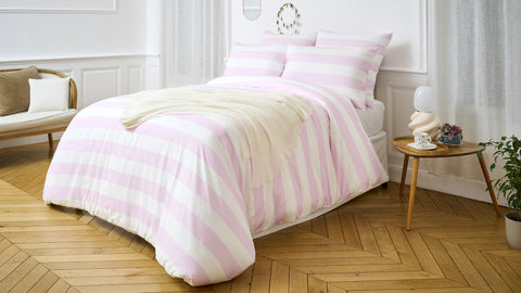Comforter cover in white cotton percale with pink stripes - Image 3