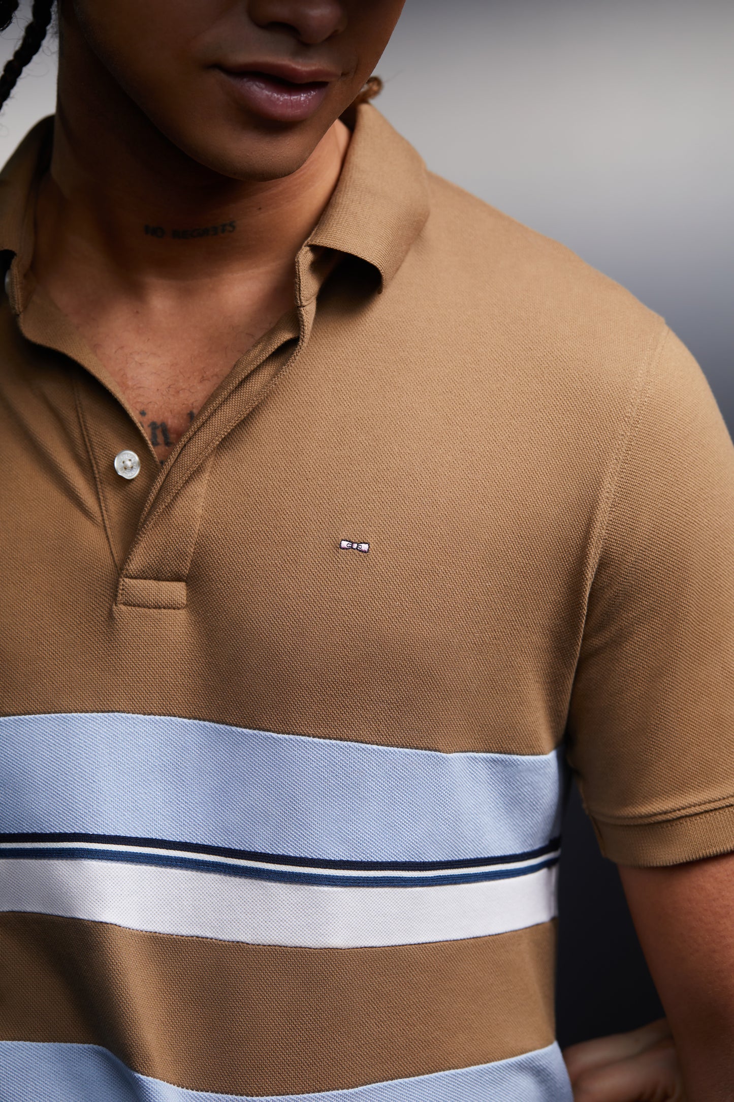 Camel cotton jersey with sky stripes cut and sewn upcycled Pap'Atelier