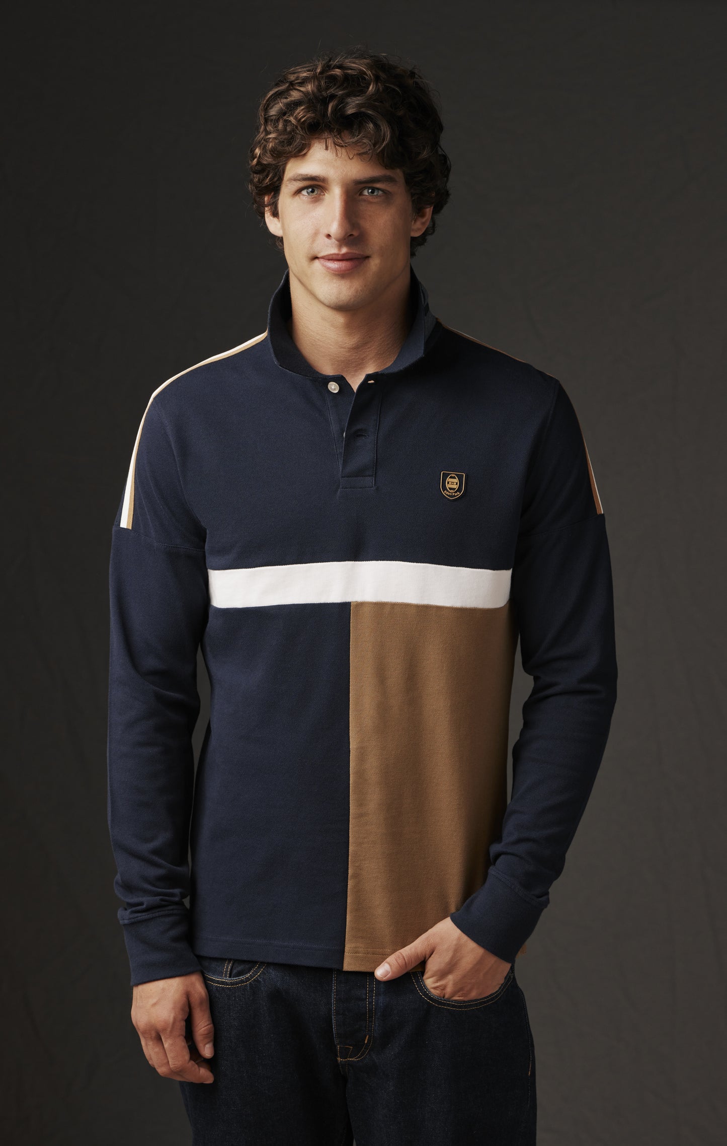 Maillot à manches longues en jersey marine upcyclé Pap'Atelier