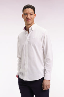 White cotton pinpoint shirt embroidery 10 back straight cut - Image 3